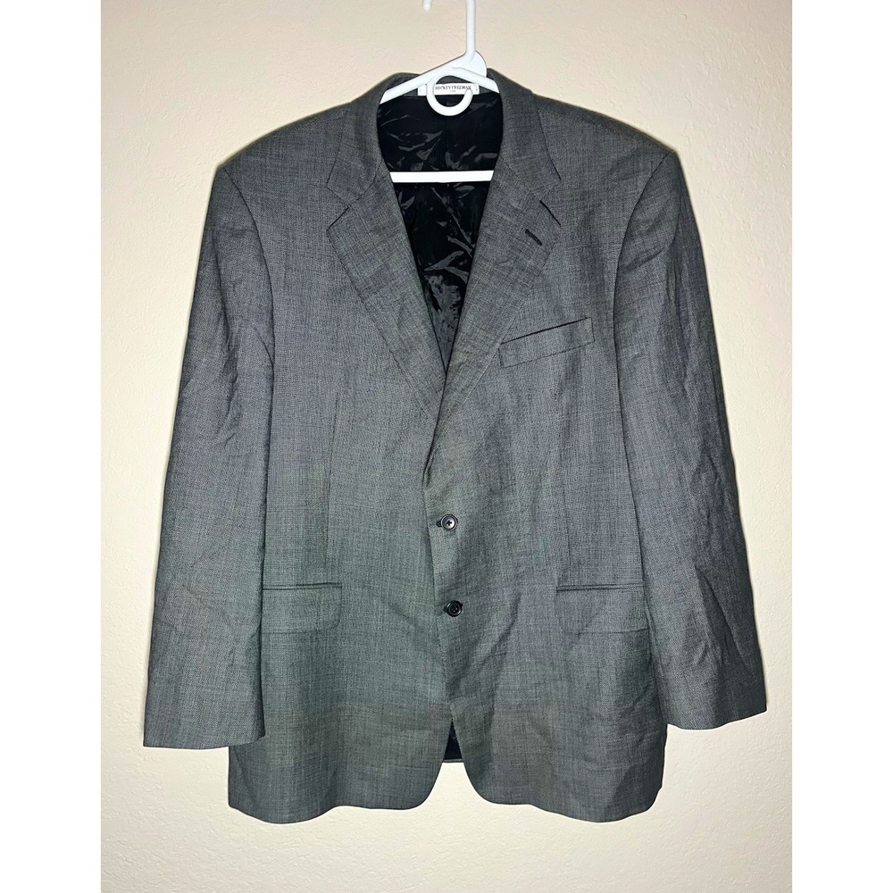Hickey Freeman Gray Solid 100% Wool Blazer 46R Single-Breasted 2-Button Notch